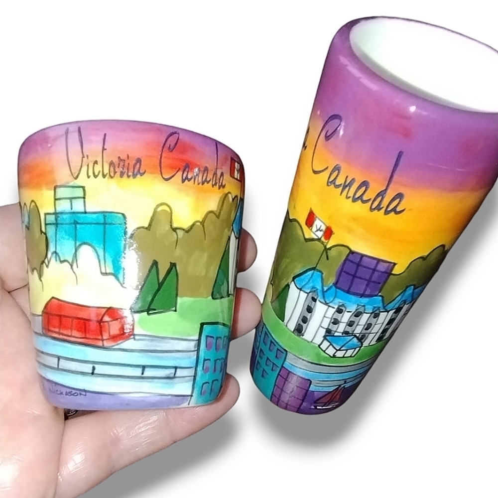 Vintage Handpainted Victoria Canada Ceramic Shot Glasses